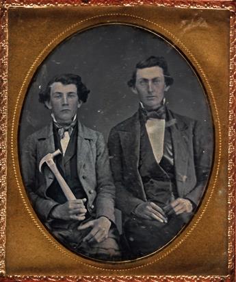 (OCCUPATIONALS) Pair of occupationals, comprising a sixth-plate daguerreotype depicting a carpenter